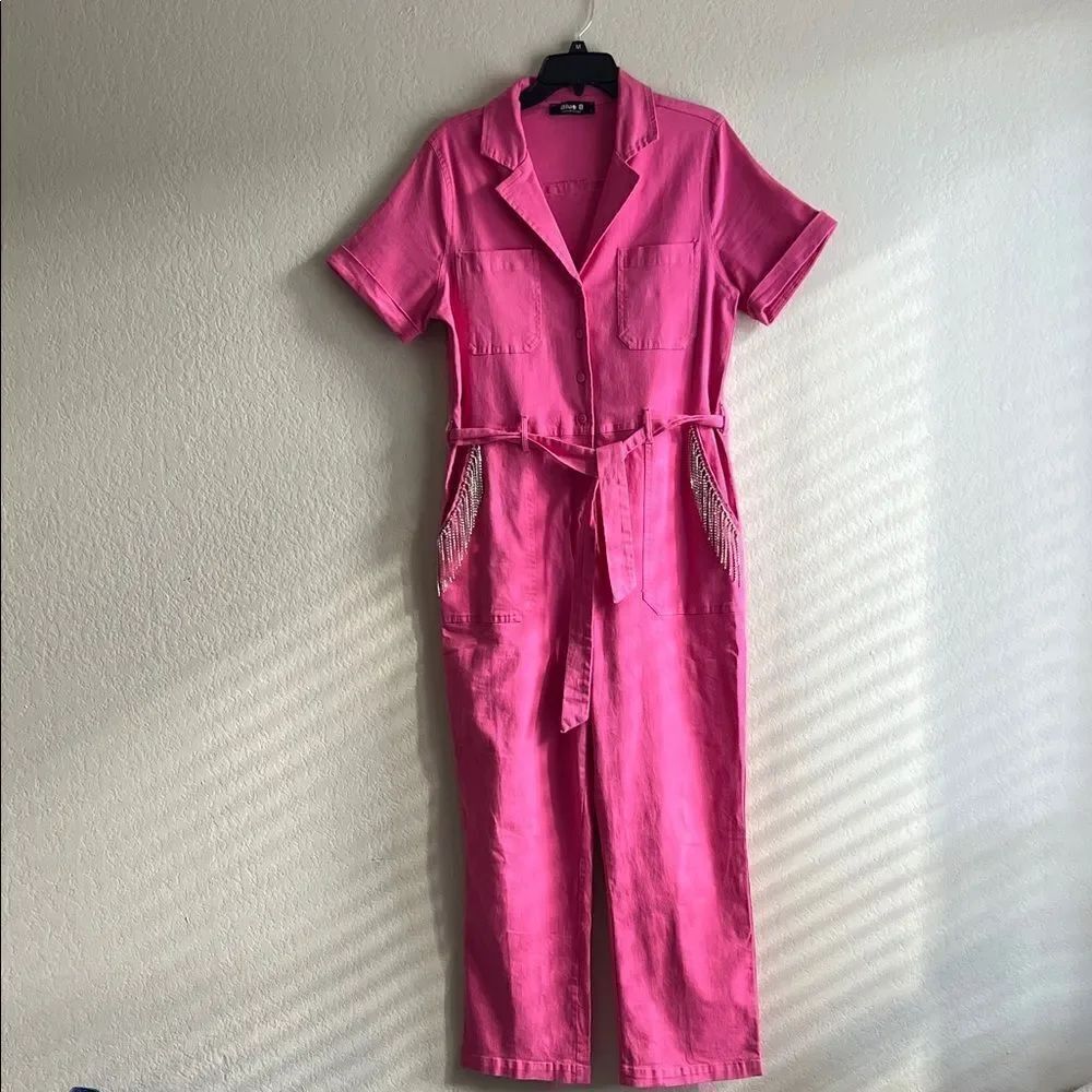 Like New! BLUE B Pink Fringe Rhinestone Jumpsuit in Size L